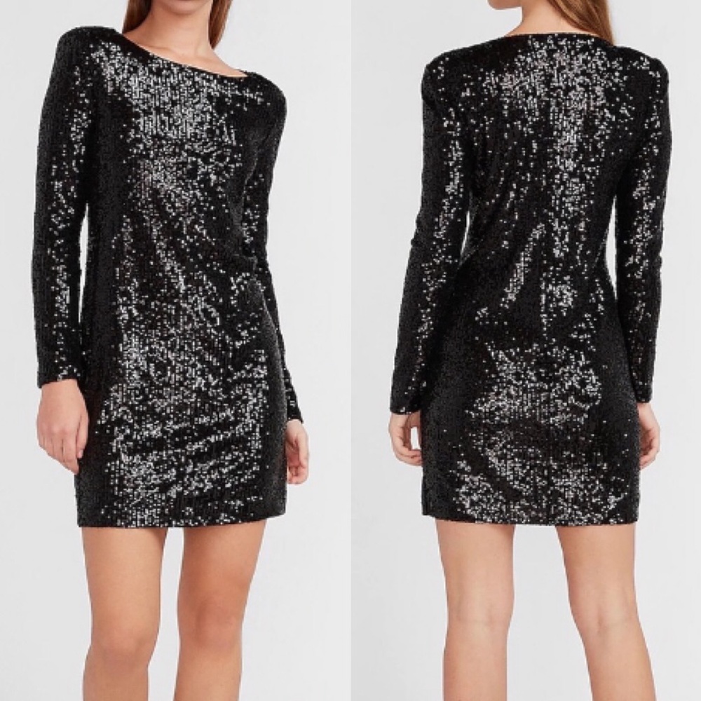 EXPRESS Sequin Long Sleeve Shift Dress L NWT